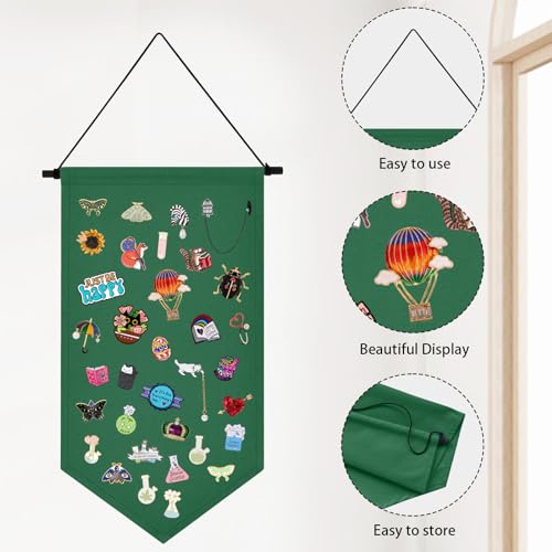 Winmany Wall Hanging Brooch Jewelry Storage Case Canvas Display Stand Enamel Pin Display Banner Holder Earrings Necklace Glitter Pin Collection Organizer (Green) - Image 3