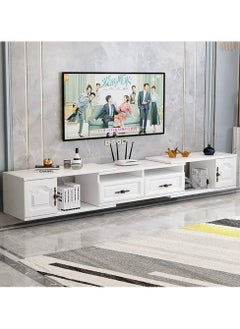 CityRiya-Long TV Stand, TV Table for 70" Televisions, 140~220×30×40 cm White TV Table for Bedroom, TV Shelf Entertainment Center Stand for 65" TV, TV Media Console Table, Television Cabinet for Living Room  - Image 2