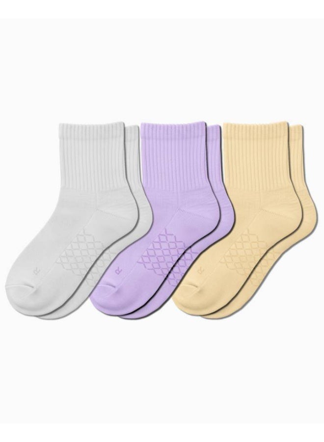 Elementa Mid-Length Comfort Socks 3 Pairs with Arch Support and Peppermint Oil Technology – Soft Breathable Everyday Socks - Creamy Beige, Grey and Lavender - Image 1