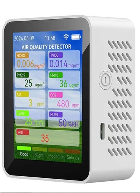 Air Quality Monitor Indoor PM2.5 PM10 WiFi Detector With 2.8-Inch TFT Display And Alarm Temperature And Humidity Function  Tester for Home Office Plant (Pearly White)