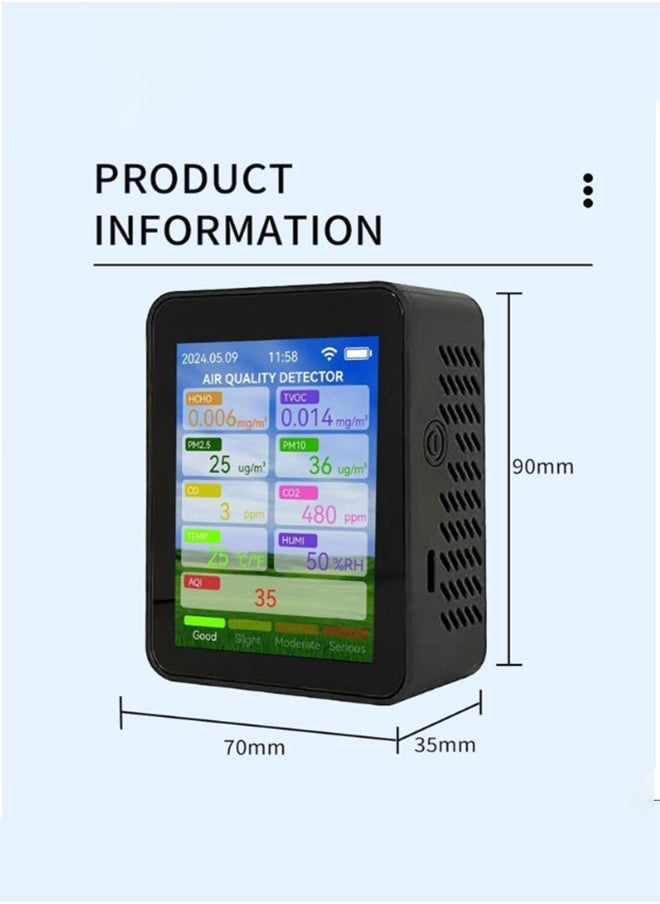 Air Quality Monitor Indoor PM2.5 PM10 WiFi Detector With 2.8-Inch TFT Display And Alarm Temperature And Humidity Function  Tester for Home Office Plant (Pearly White)