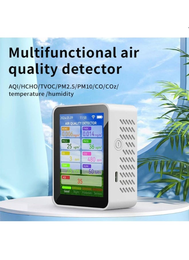 Air Quality Monitor Indoor PM2.5 PM10 WiFi Detector With 2.8-Inch TFT Display And Alarm Temperature And Humidity Function  Tester for Home Office Plant (Pearly White)