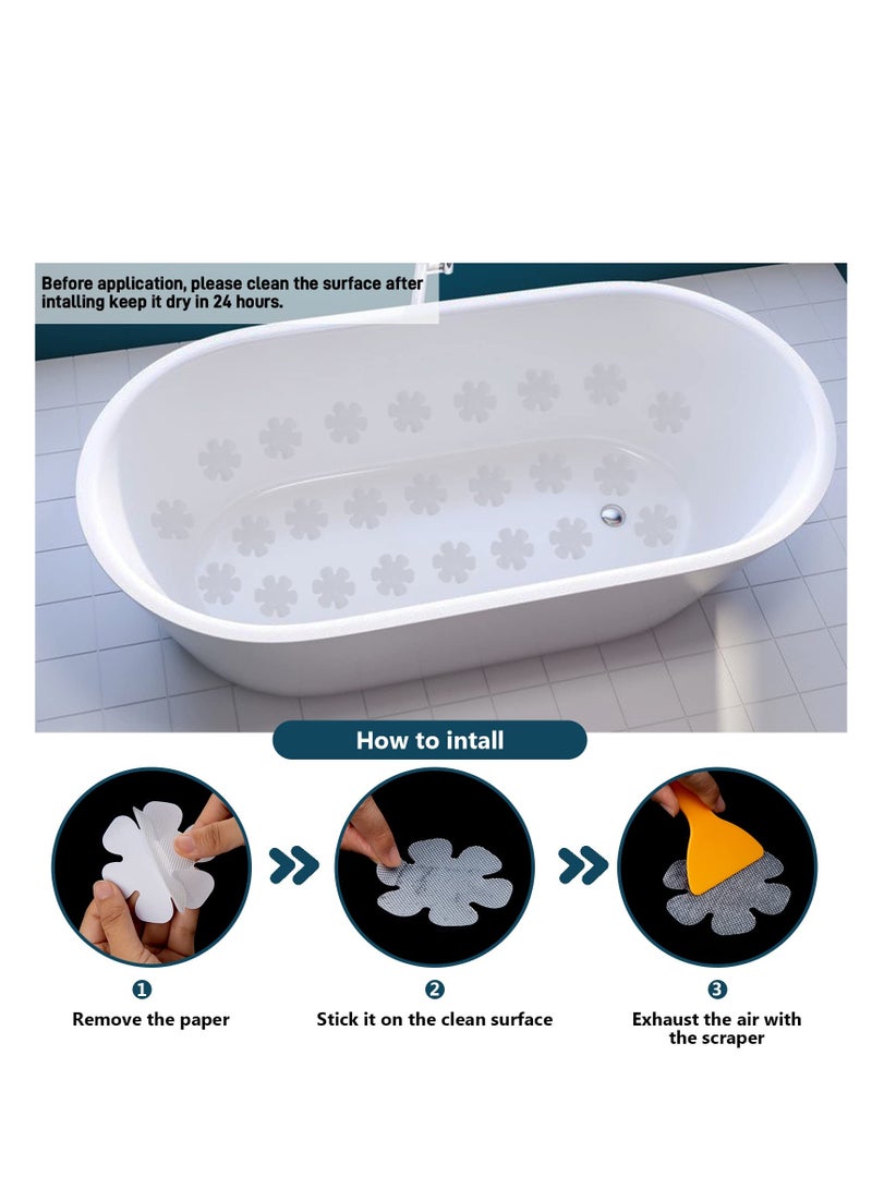 SYOSI Non-Slip Bathtub Stickers, 24 PCS Clear Anti Slip Safety Shower Grip Stickers, Adhesive Decals with Scraper for Bath Tub, Bathroom Floor, Stairs, Ladders 3.2" Diameter (Flower Shape, Clear)  - Image 2