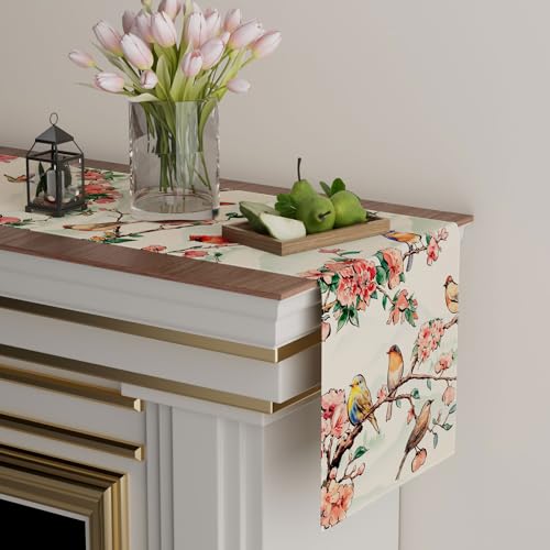 XCHI Watercolor Flowers Cardinal Birds Spring Table Runner Summer Table Decoration for Party Home Kitchen Dining Holiday Decor 13x72 Inch - Image 3