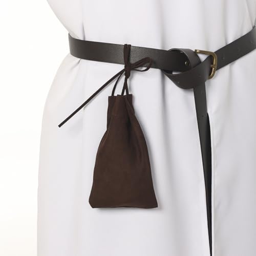 BLESSUME Medieval Pouch Drawstring Bag Renaissance Viking Costume Belt Pouch Waist Bag (Brown) - Image 2