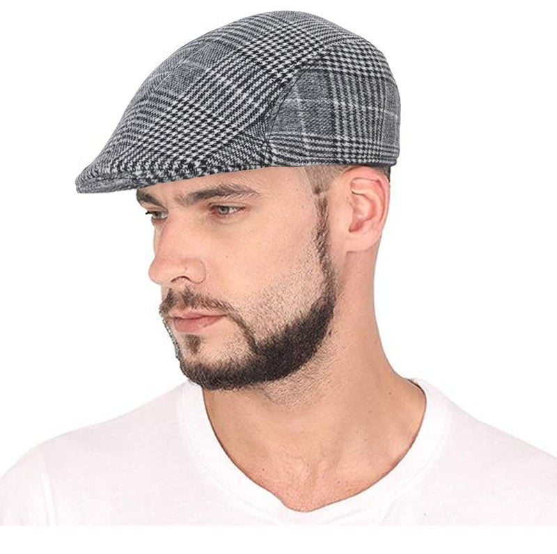 RR DESIGN Cotton Ivry/Golf/Flat Tweed Hats for Men-Pack of 1-Free Size- (Grey Black Big Checkered Pattern) - Image 5