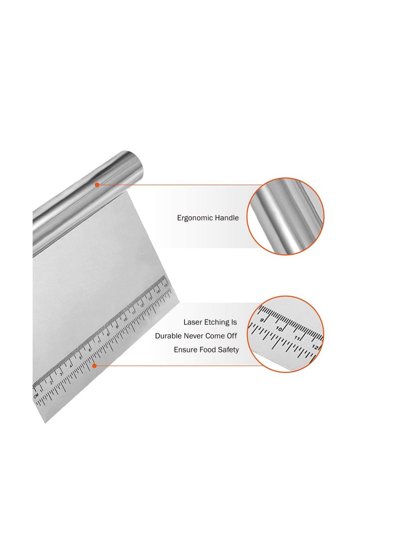 SYOSI Food Scrappers, Pastry Cutter Stainless Steel Dough Scraper/Bench Scraper/Cake Scraper, Multi-Purpose Scraper Tool Kitchen, with Measurement Marks, Scraper for Baking  - Image 3