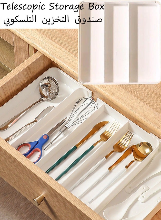 Expandable Utensil Tray Extended Tableware Storage Box Household Portable Telescopic Storage Tray Silverware Drawer Organizer Utensil Flatware Cutlery Holder Tray Organizer For Kitchen Drawer(White)  - Image 1