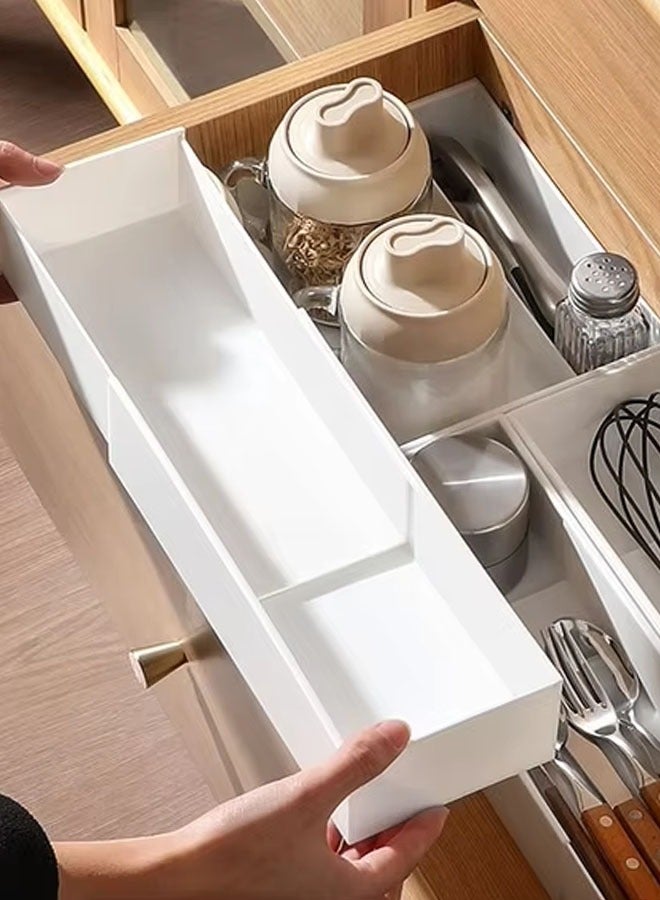 Expandable Utensil Tray Extended Tableware Storage Box Household Portable Telescopic Storage Tray Silverware Drawer Organizer Utensil Flatware Cutlery Holder Tray Organizer For Kitchen Drawer(White)  - Image 4