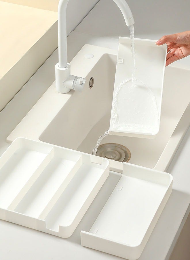 Expandable Utensil Tray Extended Tableware Storage Box Household Portable Telescopic Storage Tray Silverware Drawer Organizer Utensil Flatware Cutlery Holder Tray Organizer For Kitchen Drawer(White)  - Image 5