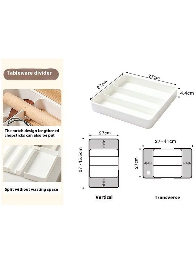 Expandable Utensil Tray Extended Tableware Storage Box Household Portable Telescopic Storage Tray Silverware Drawer Organizer Utensil Flatware Cutlery Holder Tray Organizer For Kitchen Drawer(White)  - Image 2