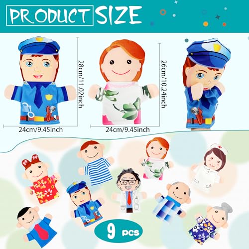 Flahard 9 Pcs Family Puppets Profession People Hand Puppet Plush Grandparents Mom Dad Brother Sister Police Scientist Nurse Puppets for Kids Adults Storytelling Teaching Role Play - Image 5