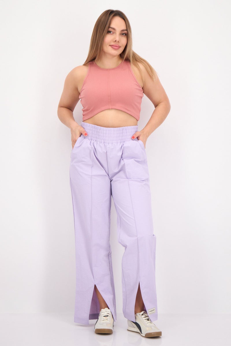 The Giving Movement Women Regular Fit Brand Logo Wide Leg Pants, Lavender - Image 3