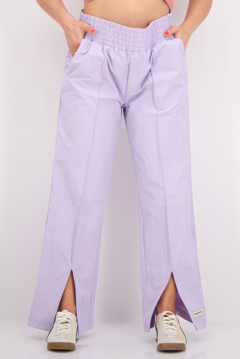 The Giving Movement Women Regular Fit Brand Logo Wide Leg Pants, Lavender - Image 1