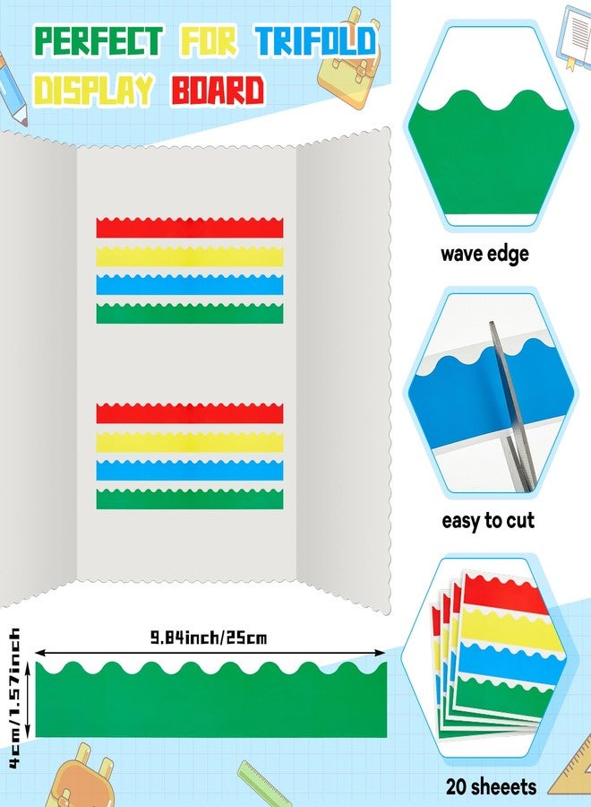 Henoyso 100 Pcs Science Fair Board Supplies Back to School Include 80 Trim Scalloped Bulletin Borders 20 Project Printable Adhesive Paper for Classroom Office Display(Red, Yellow, Blue, Green) - Image 3