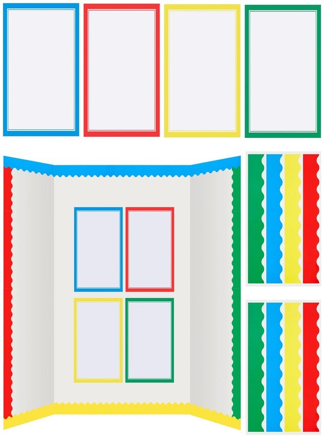 Henoyso 100 Pcs Science Fair Board Supplies Back to School Include 80 Trim Scalloped Bulletin Borders 20 Project Printable Adhesive Paper for Classroom Office Display(Red, Yellow, Blue, Green) - Image 1