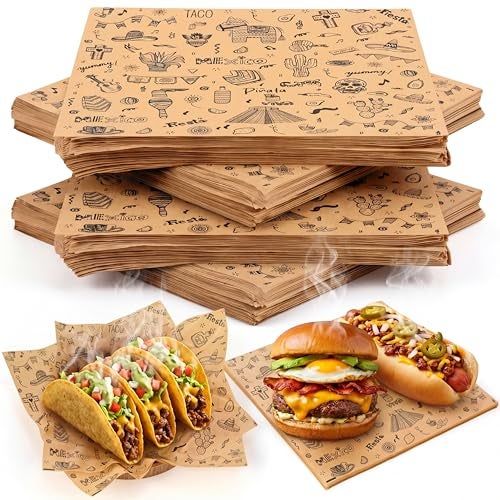 Marspark 300 Pcs 12 x 12 Inch Deli Wax Paper Sheets Grease Mexican Themed Resistant Tray Basket Liners Water and Grease Proof Sandwich Wrapping Square Burrito Wrappers for Food Baking - Image 1