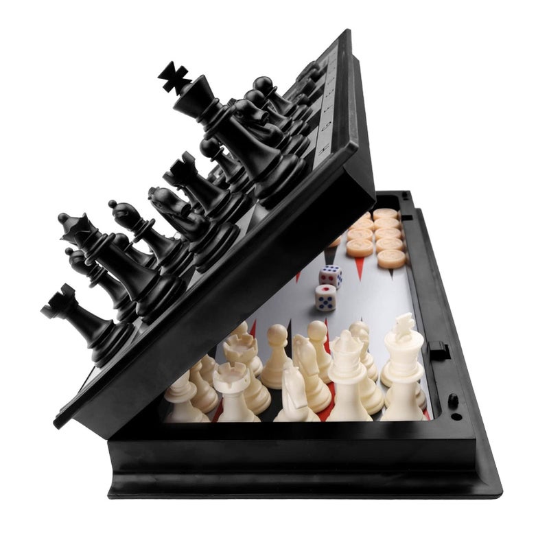KAILE 13 Magnetic Chess Sets 3 in 1 Travel Chess Checkers Backgammon Set with Folding Case - Image 4