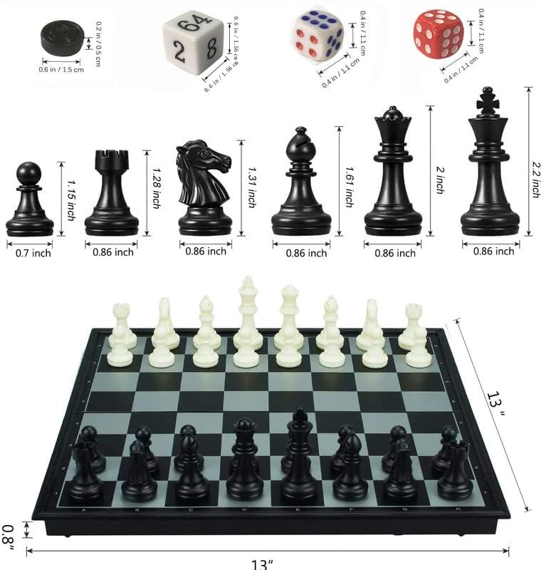 KAILE 13 Magnetic Chess Sets 3 in 1 Travel Chess Checkers Backgammon Set with Folding Case - Image 5