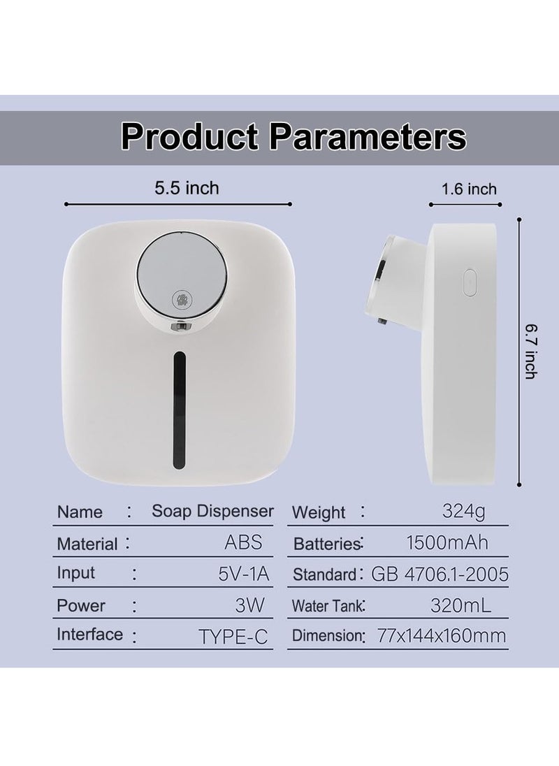 Rechargeable Touchless Foam Soap Dispenser with Motion Sensor, Wall-Mounted Automatic Hand Sanitizer for Home, Bathroom, and Commercial Use