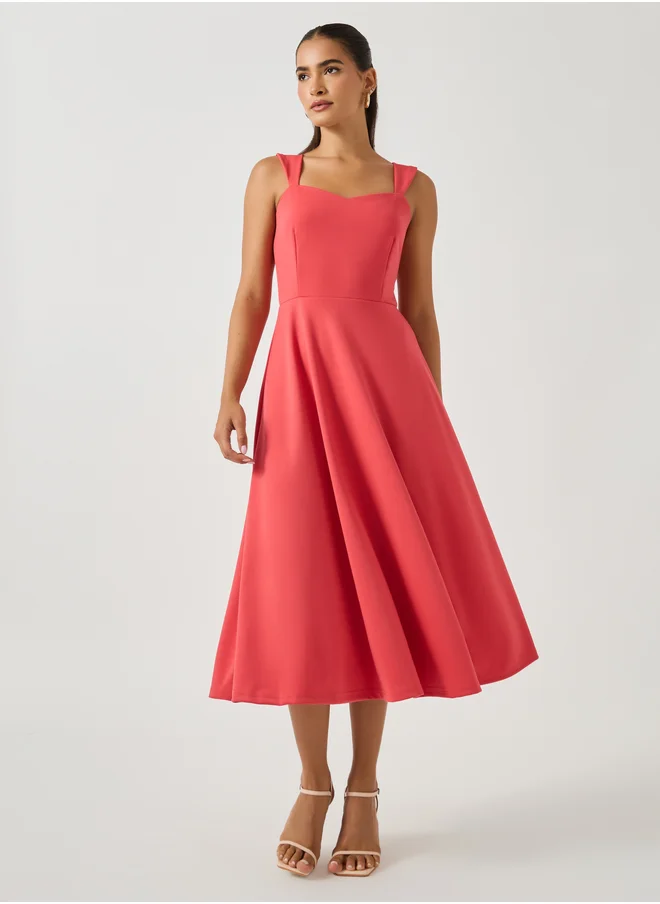 Styli Styli Plain Sweetheart Neck Strappy A-Line Midi Dress