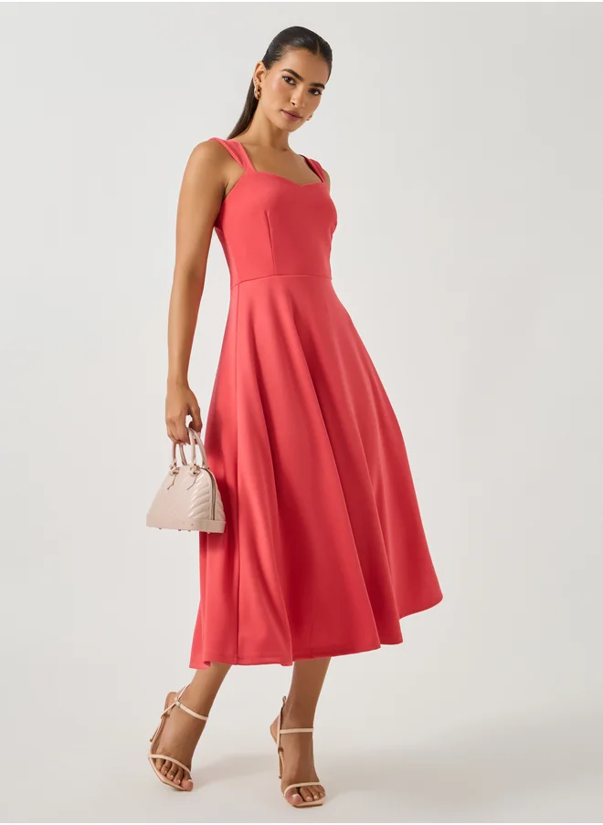 Styli Styli Plain Sweetheart Neck Strappy A-Line Midi Dress