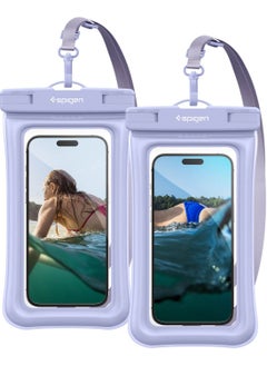 Spigen Aqua Shield Floating Universal Waterproof Phone Underwater Case Cover [2 Pack] IPX8 Pouch A610 Compatible with iPhone, Samsung Galaxy and Smartphone Up to 6.9 inches - Aqua Blue  - Image 1