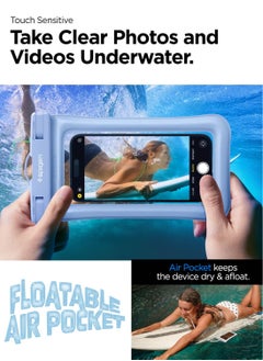 Spigen Aqua Shield Floating Universal Waterproof Phone Underwater Case Cover [2 Pack] IPX8 Pouch A610 Compatible with iPhone, Samsung Galaxy and Smartphone Up to 6.9 inches - Aqua Blue  - Image 4
