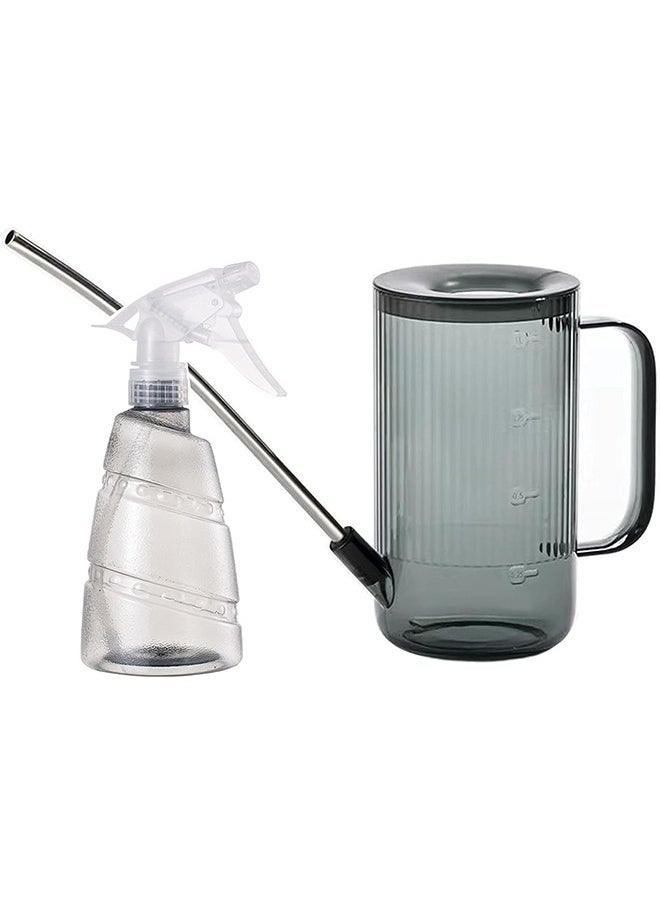 Arabest Watering Can for Indoor/Outdoor Plants 1L/34oz With Stainless Steel Long Spout, Bonus 500ml/17oz Spray Bottle for Watering Plants, Flowers, Succulents and Bonsai (Grey) - Image 1