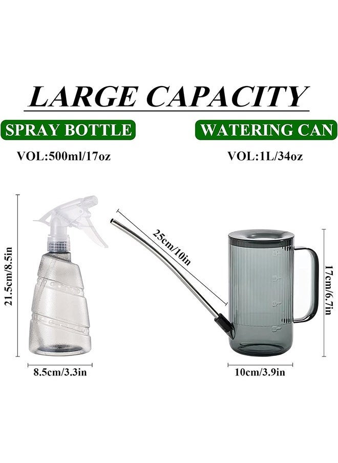Arabest Watering Can for Indoor/Outdoor Plants 1L/34oz With Stainless Steel Long Spout, Bonus 500ml/17oz Spray Bottle for Watering Plants, Flowers, Succulents and Bonsai (Grey) - Image 2