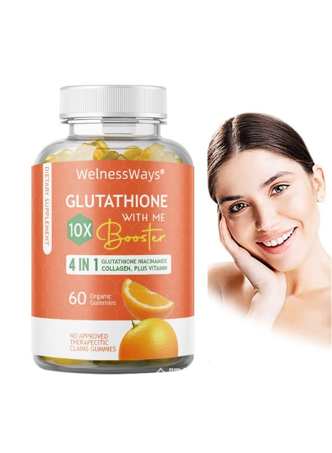 WelnessWays Glutathione 10X Booster, Collagen Supplements Collagen L- glutathione Gummies, 4 IN 1 Glutathione Niacanamide Collagen, Plus Vitamin | Best Price KSA