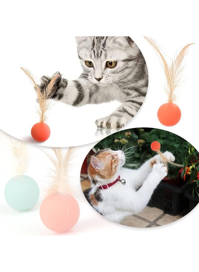 3 قطع كرات لعبة القط المضادة لدغة ألعاب القط ترتد الكرة مع ريشة عالية الانتعاش الأليفة ألعاب القطط التفاعلية للقطط داخلية وخارجية اللعب اللعب التفاعلية - Image 4
