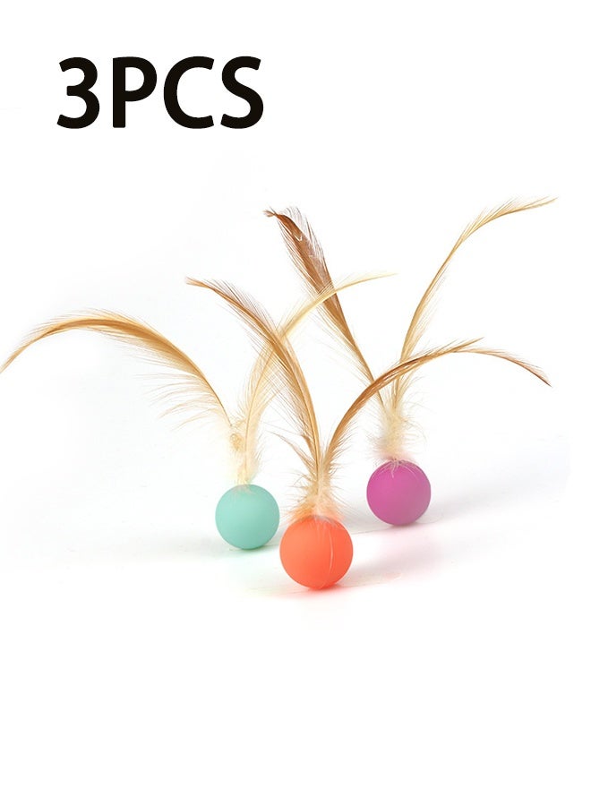 3 قطع كرات لعبة القط المضادة لدغة ألعاب القط ترتد الكرة مع ريشة عالية الانتعاش الأليفة ألعاب القطط التفاعلية للقطط داخلية وخارجية اللعب اللعب التفاعلية - Image 1