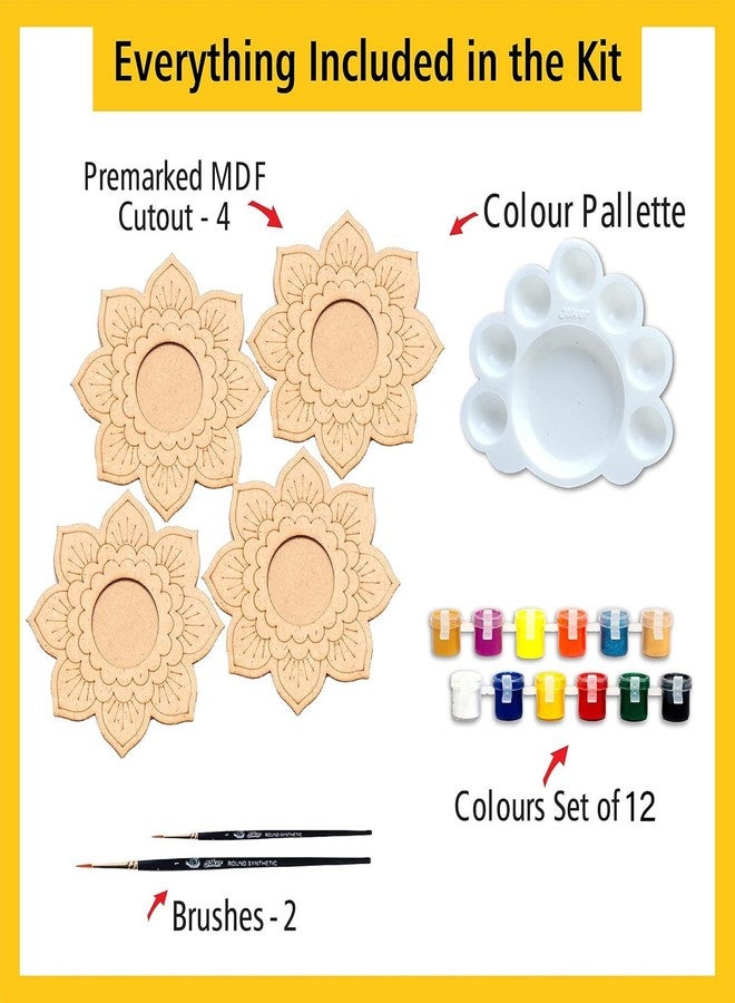 SOLOBOLO Tea Light Candle Holder DIY KIT | Diwali Decorative Item| Paint Your own Tealight Holder for Home Decor Office||Diwali Decoration Puja Articles Decor Gift TeaLight(2pc)| Set of 4 (D-2) - Image 2