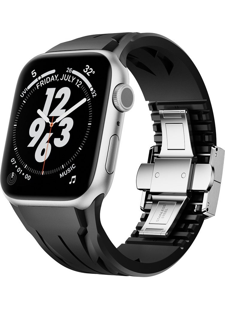 NSM Tech - Apple Watch 44MM KRD-127 Metal Buckle Silicone Strap-Black - Image 1