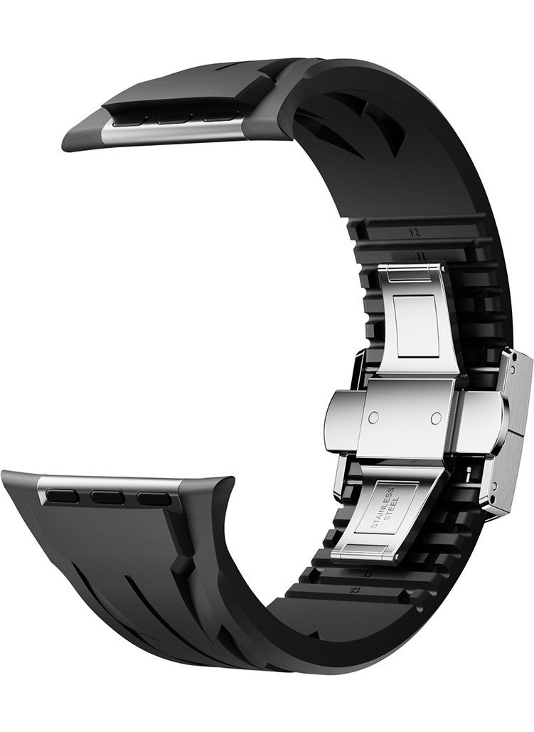 NSM Tech - Apple Watch 44MM KRD-127 Metal Buckle Silicone Strap-Black - Image 1