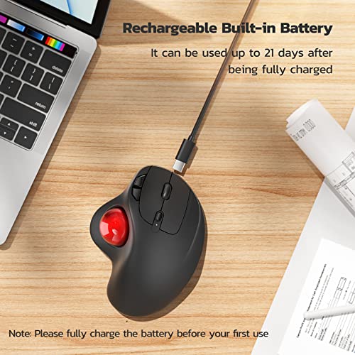 Nulea M501 Wireless Trackball Mouse, Rechargeable Ergonomic, Easy Thumb Control, Precise & Smooth Tracking, 3 Device Connection (Bluetooth or USB Receiver), Compatible for PC, Laptop, Mac, Windows. - Image 5