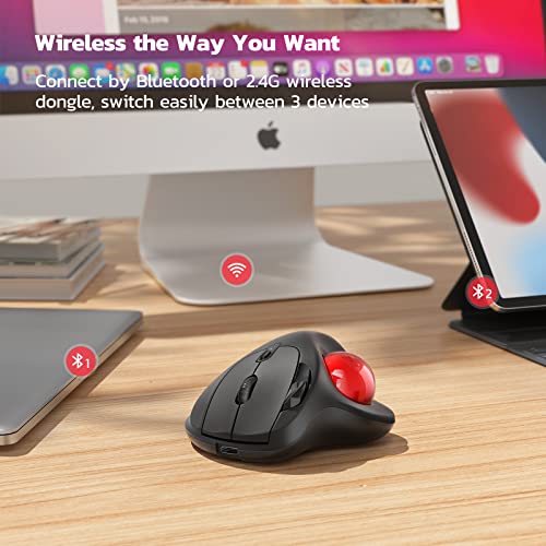 Nulea M501 Wireless Trackball Mouse, Rechargeable Ergonomic, Easy Thumb Control, Precise & Smooth Tracking, 3 Device Connection (Bluetooth or USB Receiver), Compatible for PC, Laptop, Mac, Windows. - Image 4