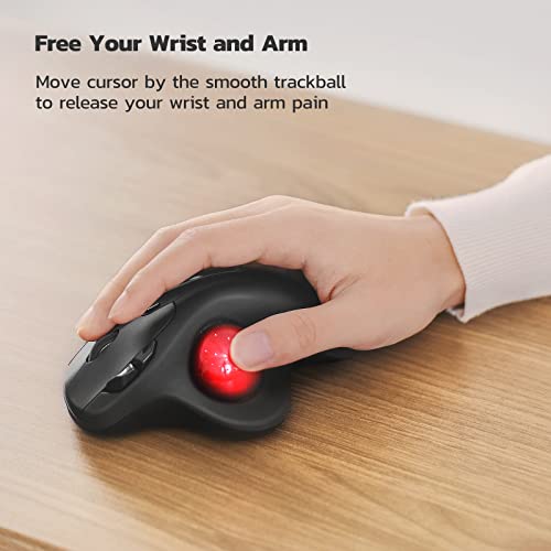 Nulea M501 Wireless Trackball Mouse, Rechargeable Ergonomic, Easy Thumb Control, Precise & Smooth Tracking, 3 Device Connection (Bluetooth or USB Receiver), Compatible for PC, Laptop, Mac, Windows. - Image 2