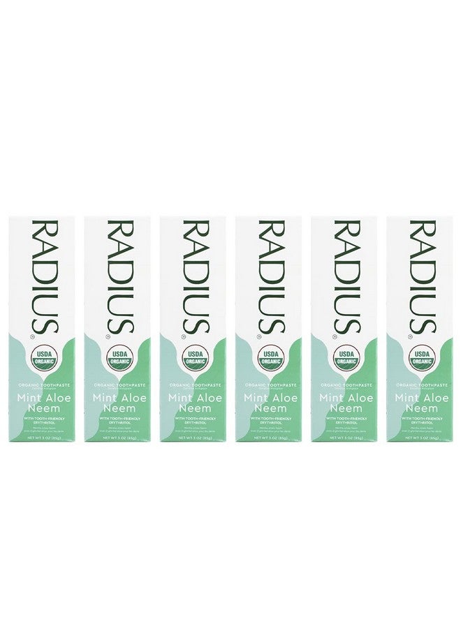 Radius Organic Coconut Oil Toothpaste Usda Organic Certified (Mint Aloe Neem 3 Oz 6Pack) - Image 1