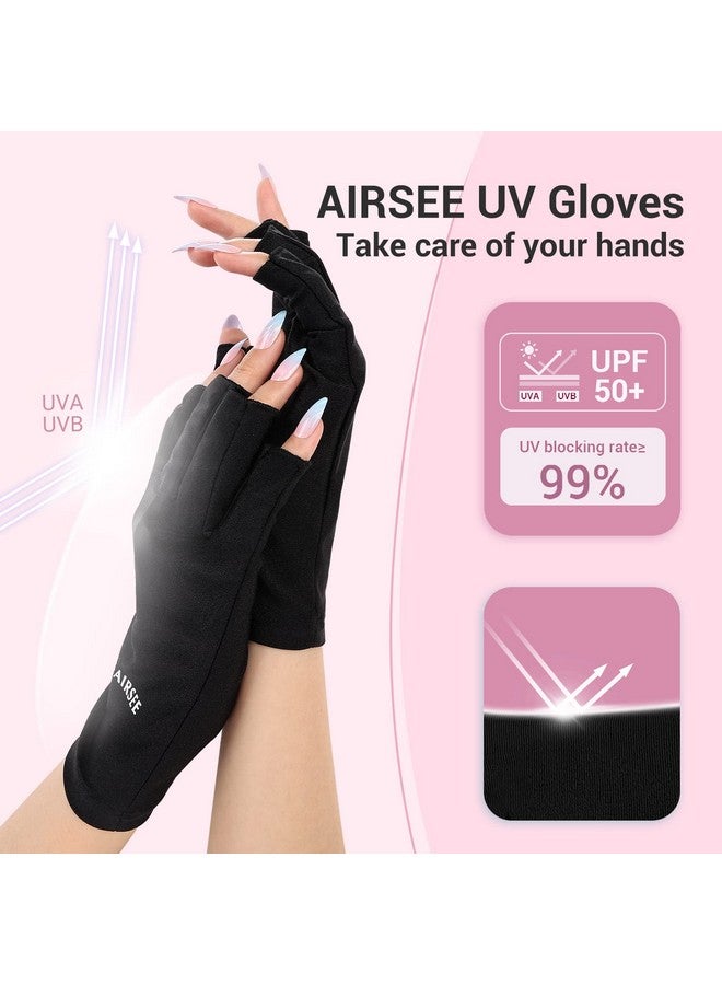 AIRSEE UV Gloves for Nail Lamp,Professional UPF50+ UV Protection Gloves for Manicures Nail Art,Fingerless Gloves That Shield Skin from The Sun and Nail Lamp (Black) - Image 2