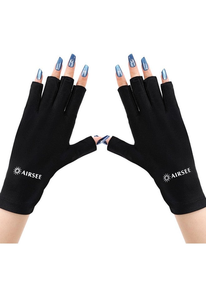 AIRSEE UV Gloves for Nail Lamp,Professional UPF50+ UV Protection Gloves for Manicures Nail Art,Fingerless Gloves That Shield Skin from The Sun and Nail Lamp (Black) - Image 1