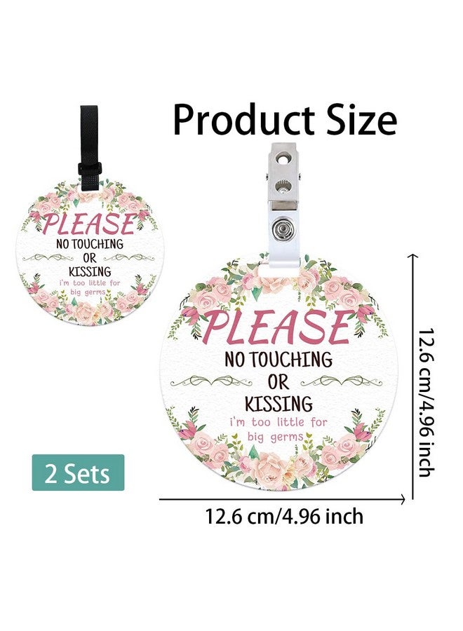 PLIGREAT 2 Pack No Touching Baby Car Seat Sign for Newborn, Flower Pattern Please Dont Touch Baby Signs for Baby Girl Boy, No Kissing Baby Stroller Tag with Hanging Straps and Clip - Image 2