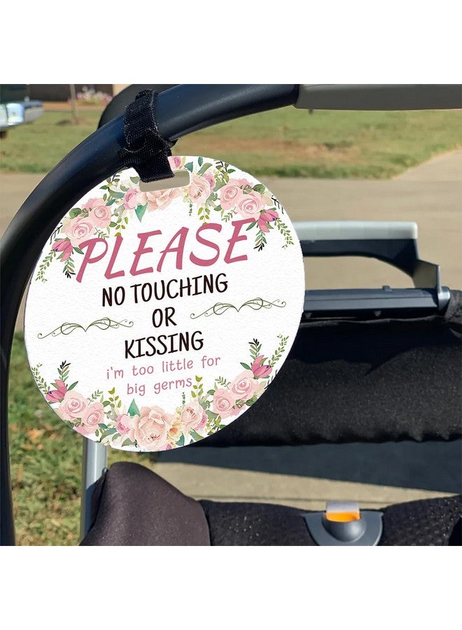 PLIGREAT 2 Pack No Touching Baby Car Seat Sign for Newborn, Flower Pattern Please Dont Touch Baby Signs for Baby Girl Boy, No Kissing Baby Stroller Tag with Hanging Straps and Clip - Image 3