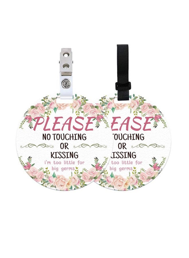 PLIGREAT 2 Pack No Touching Baby Car Seat Sign for Newborn, Flower Pattern Please Dont Touch Baby Signs for Baby Girl Boy, No Kissing Baby Stroller Tag with Hanging Straps and Clip - Image 1