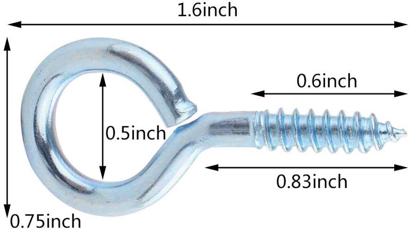 Wobe 50Pack of Eye Screws 1-5/8 Inch Eye Shape Thread Self-Tapping Hanging Hooks Eyebolt Ring (1-5/8" Overall Length 1/2" Inner Dimension) Zinc Plated - Image 2