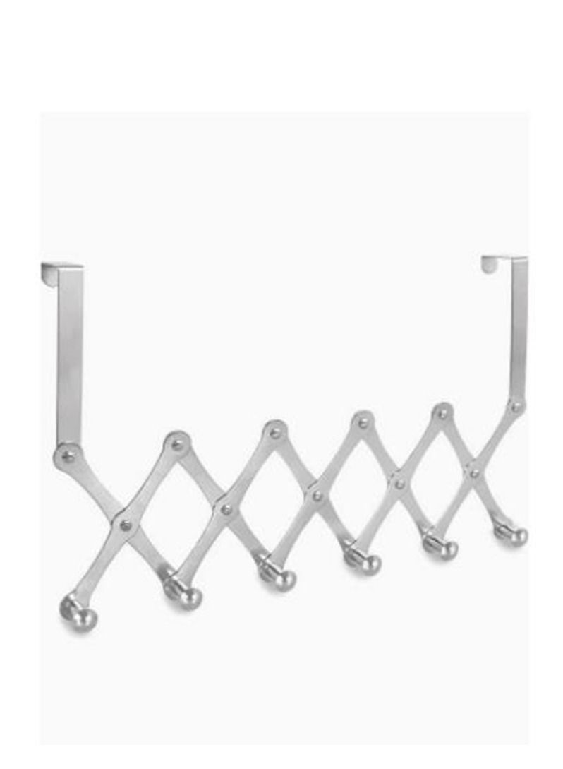Sturdy Over The Door Hook Hanger, Expandable Door Clothes Hanger with 6 Hooks for Bathroom Bedroom Living Room, Metal Stainless Steel Coat Hanger for Clothes Robes Hats Belt Bag Towels - Image 1