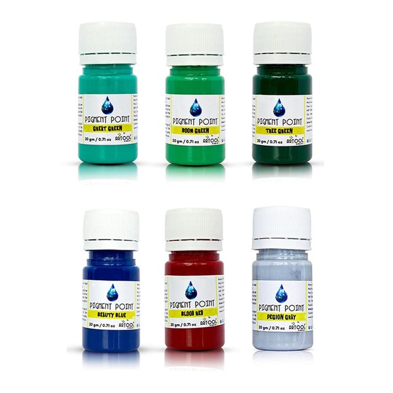 ARTOOL Great Green, Boom Green, Tree Green, Beauty Blue, Blood Red, Pegion Gray Resin Pigment Multipurpose Liquid Color for Resin Art, (1015/27/20/25/19/18 Set of 6, 20g Each)