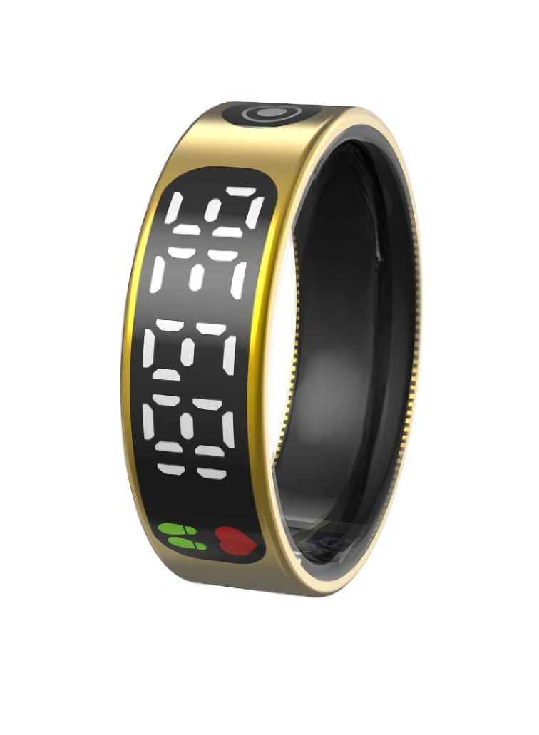 AROAQ SR09 Smart Ring, Intelligent Touch Control Health Heart Rate Ring With Sleep Monitor, IP68 Waterproof Digital Display Smart Fitness And Sleep Tracker For Women And Men, (Gold)  - Image 1