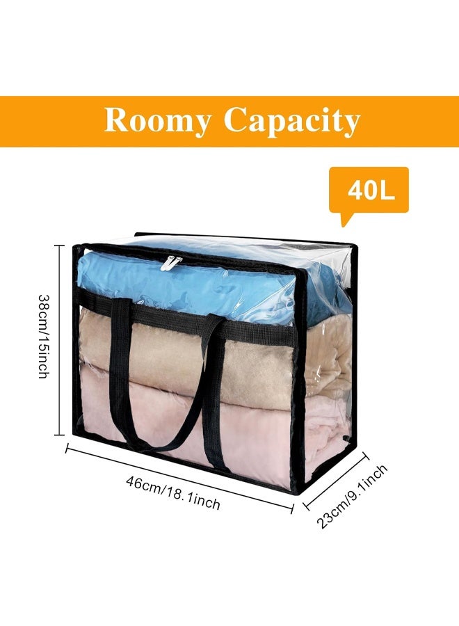 DUNISO 4 Pack Clear Storage Bags, 40L Plastic Blanket Storage Bags, Foldable Moving Bags with Zipper Handle, Waterproof and Dustproof，Sturdy and Durable，for Bedding, Duvet, Comforter，Pillow，Toys，46*23*38cm - Image 3